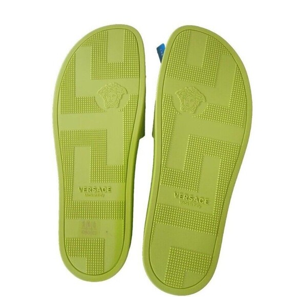 NEW Versace Gold MEDUSA HEAD Men Rubber Pool Slides Citron Green Size 10 main image 6
